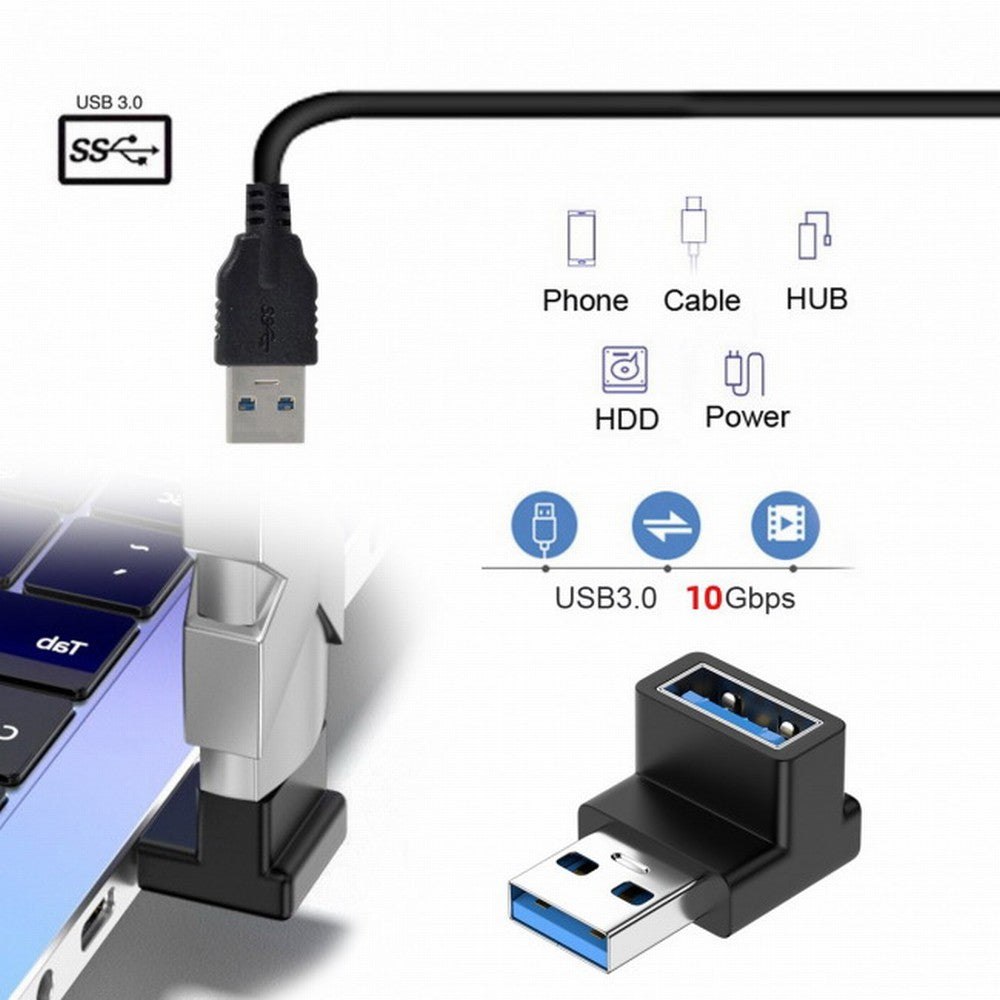 10Gbps USB3.0 Male to Female Extension Power Data Video Adapter 90 Degree Up Angled Type U3-018-UP
