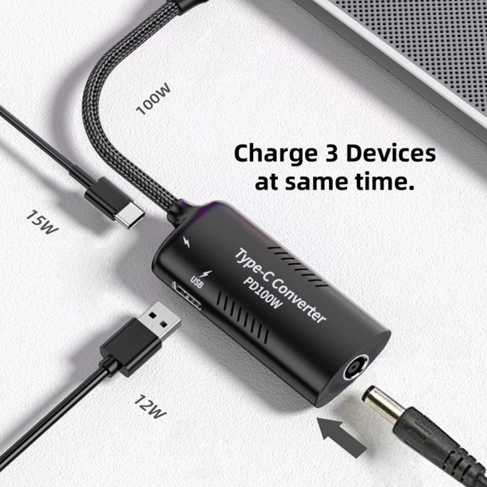 DC Power 5.5x2.5mm 5.5x2.1mm Input to 100W Dual Type C USB-C and Type-A Output PD Emulator Trigger Charge Cable UC-121-5521MM