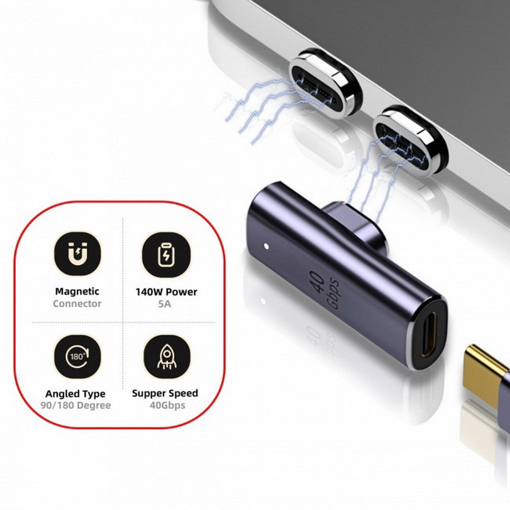 Magnetic Connector USB4 140W 40Gbps USB4 Type C Male to Female Low Profile Right Angled Power Data 8K Video Adapter for Laptop Phone UC-062-LP