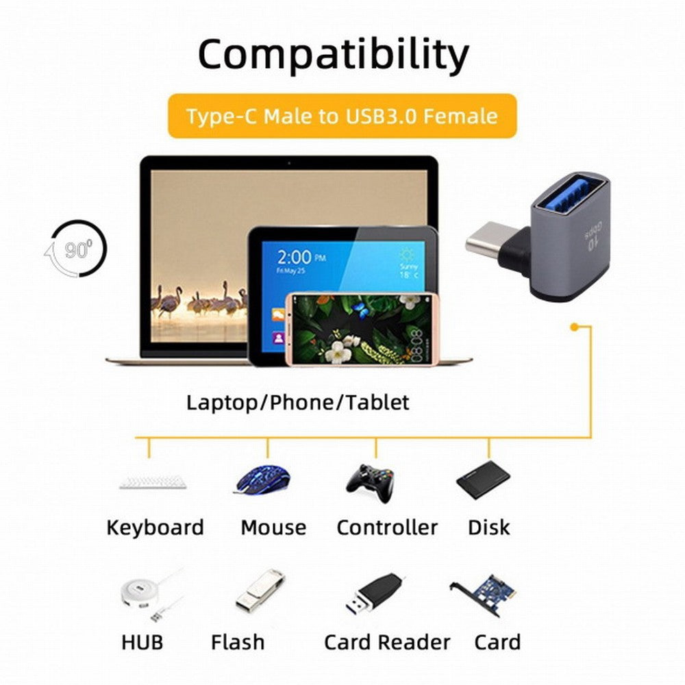 Up Down Angled USB-C Type-C to USB 3.0 Female OTG Adapter 90 Degree for Laptop Tablet Phone UC-035-UP