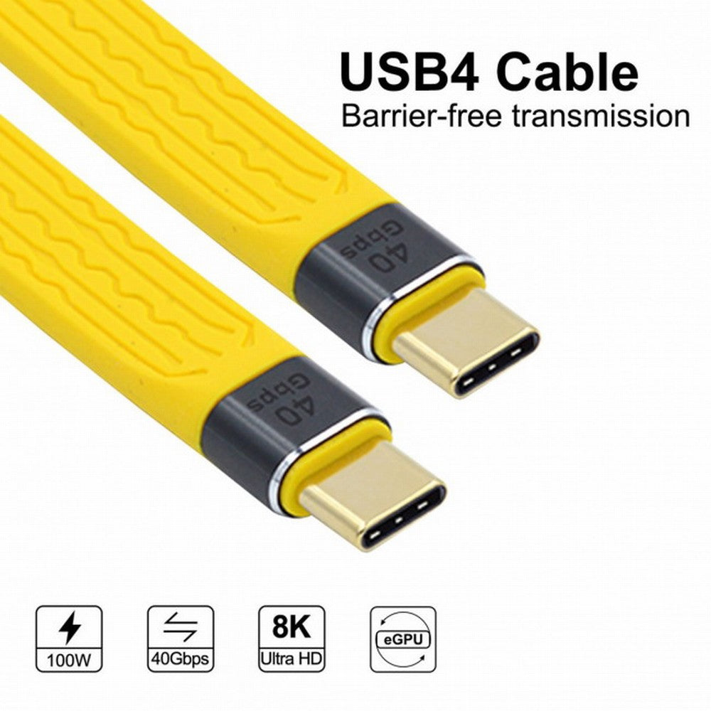 Yellow Type-C USB-C Male to Male USB4 40Gbps 100W 8K Flat Slim FPC Data Cable for Laptop Phone 13cm UC-002-0.13Y