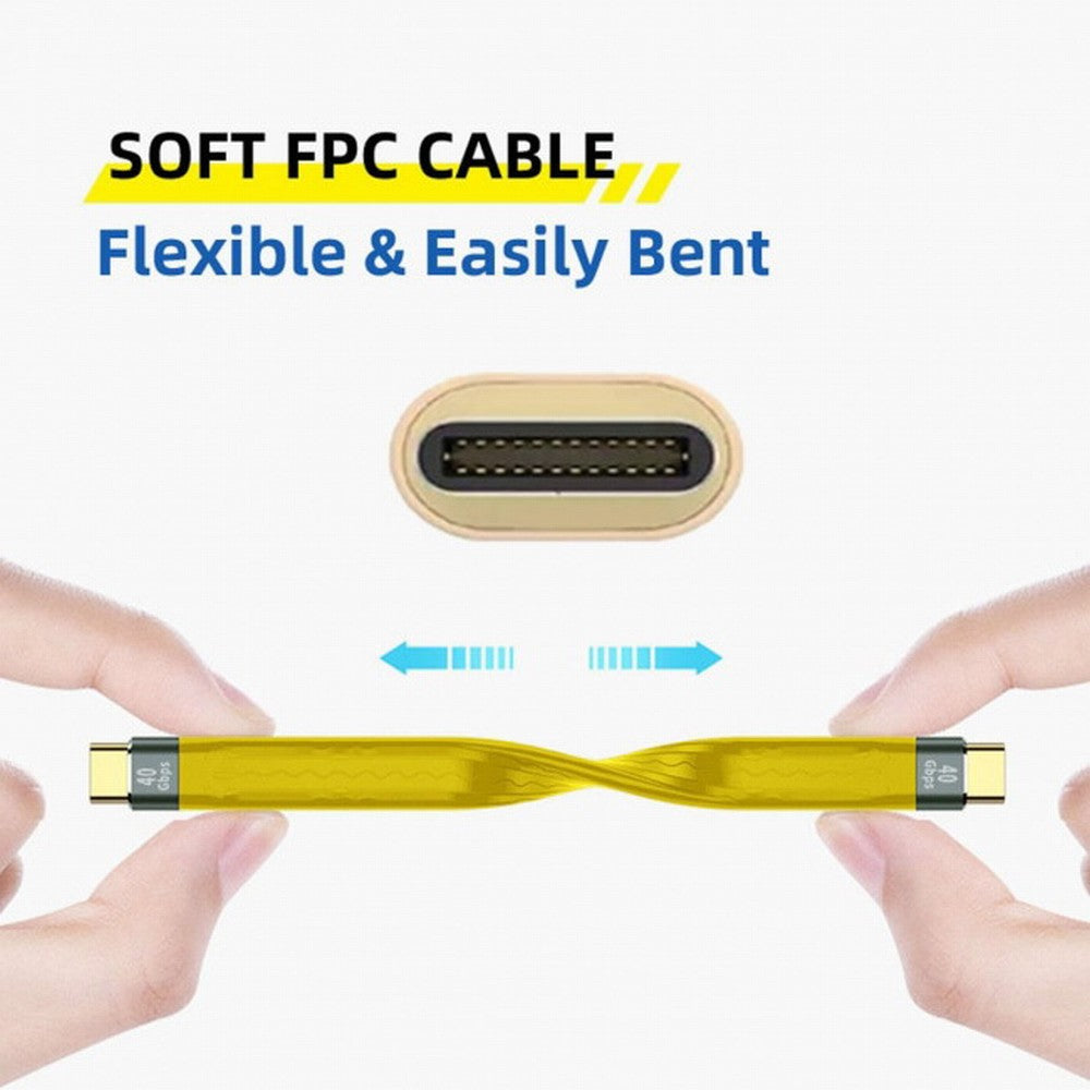 Yellow Type-C USB-C Male to Male USB4 40Gbps 100W 8K Flat Slim FPC Data Cable for Laptop Phone 13cm UC-002-0.13Y