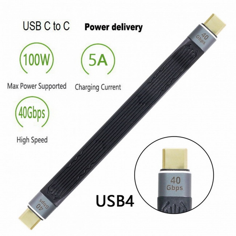 Type-C USB-C Male to Male USB4 40Gbps 100W 8K Flat Slim FPC Data Cable 13cm for Laptop Phone UC-002-0.13M