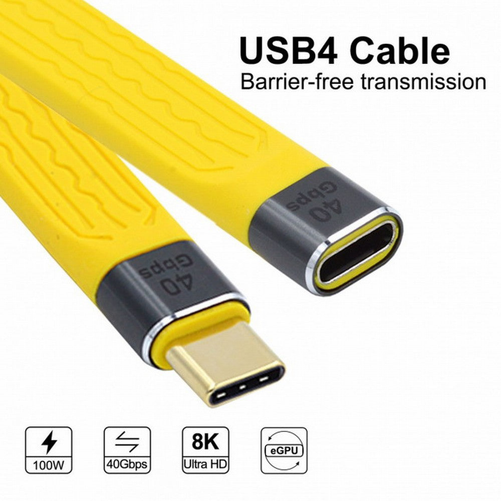 Yellow USB4 Extension Cable Slim Flat Male to Female 40Gbps with 100W Charging and 8K@60Hz Compatible with Thunderbolt3/4 UC-040-0.13Y