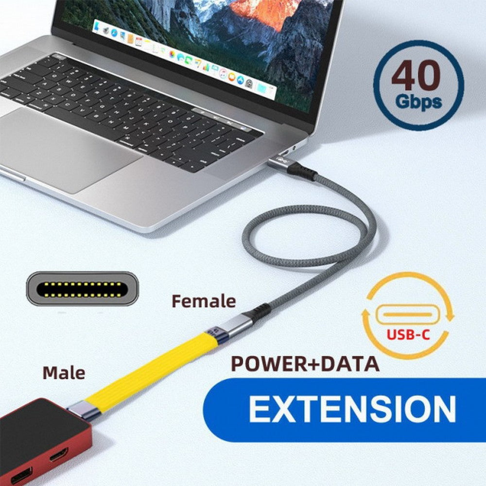 Yellow USB4 Extension Cable Slim Flat Male to Female 40Gbps with 100W Charging and 8K@60Hz Compatible with Thunderbolt3/4 UC-040-0.13Y
