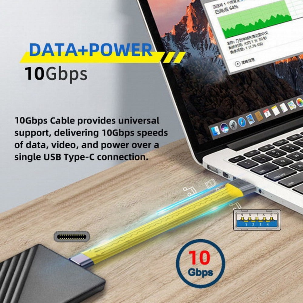 Yellow 10Gbps USB 3.1 Type C Male to USB3.0 Type A Male Flat Slim FPC Data Cable for Laptop Phone UC-036-0.13Y