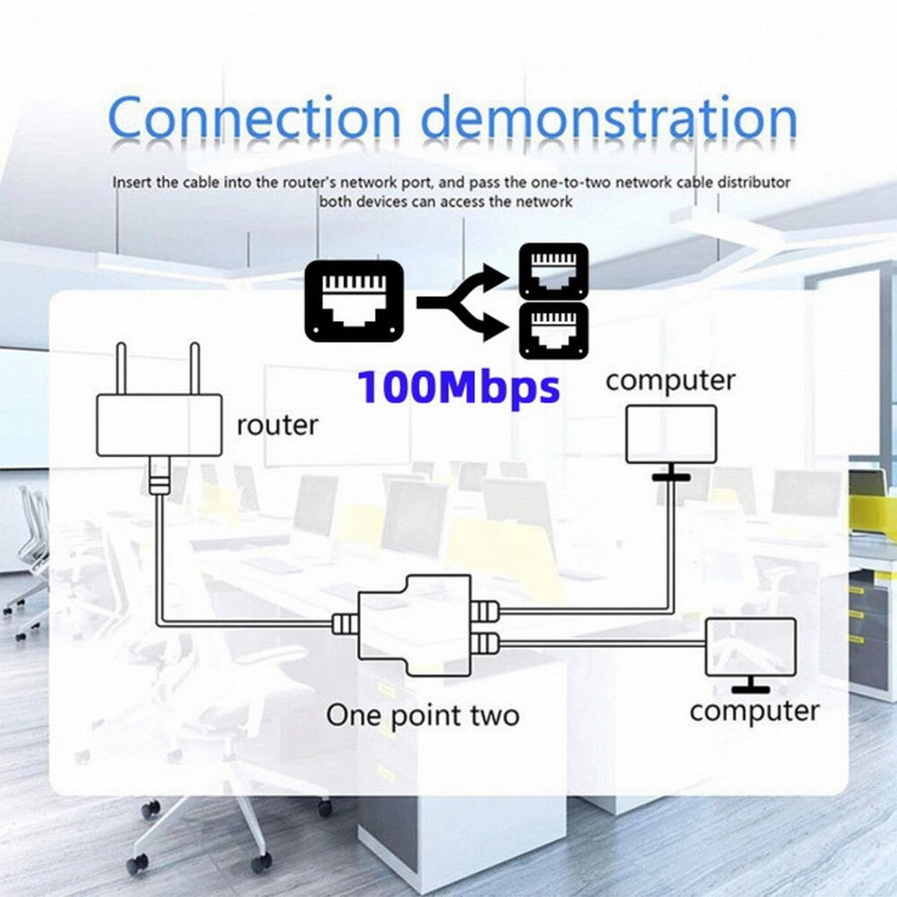 100Mbps STP UTP RJ45 8P8C Plug To Dual RJ45 HUB Splitter Network Ethernet Switcher Adapter UT-015