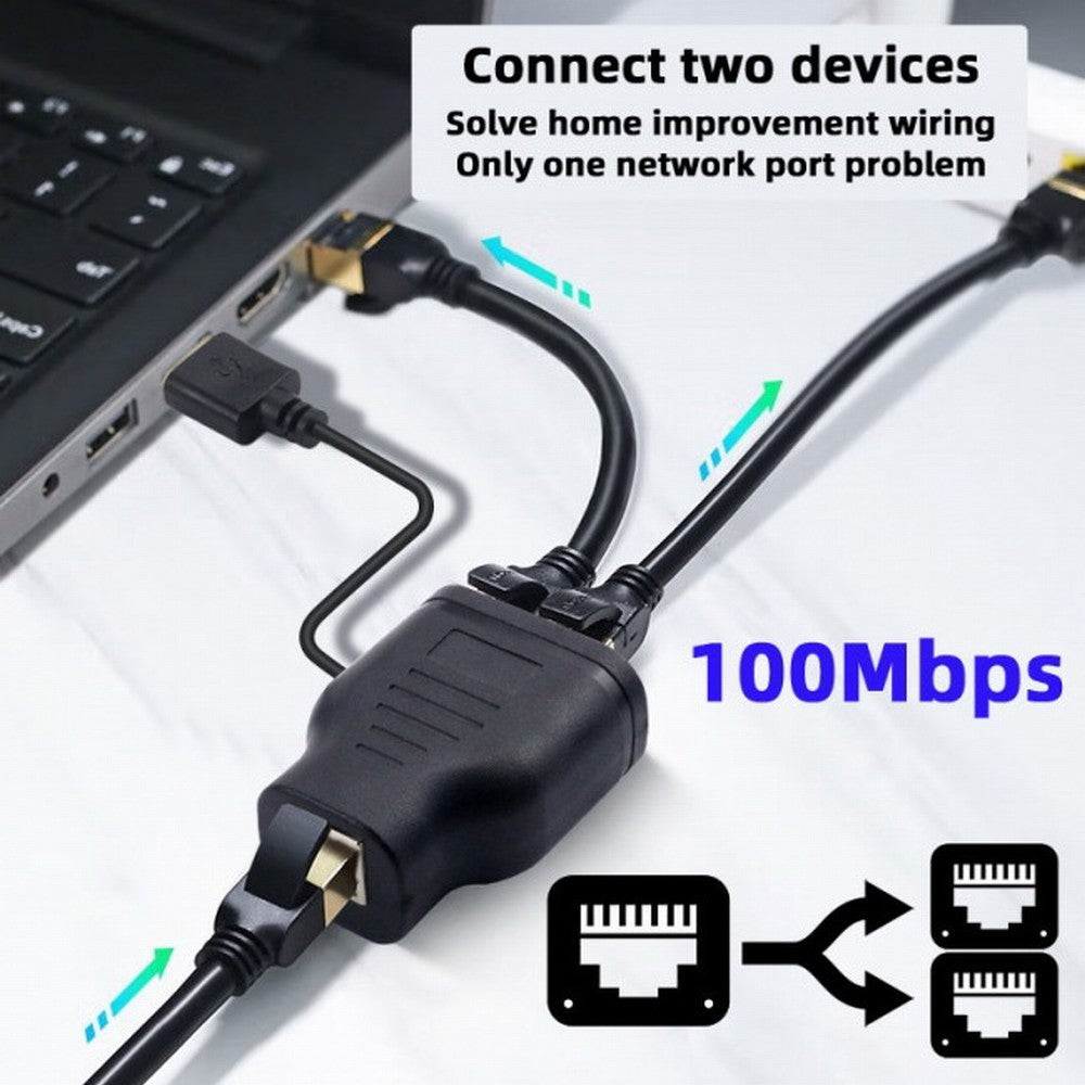 100Mbps STP UTP RJ45 8P8C Plug To Dual RJ45 HUB Splitter Network Ethernet Switcher Adapter UT-015