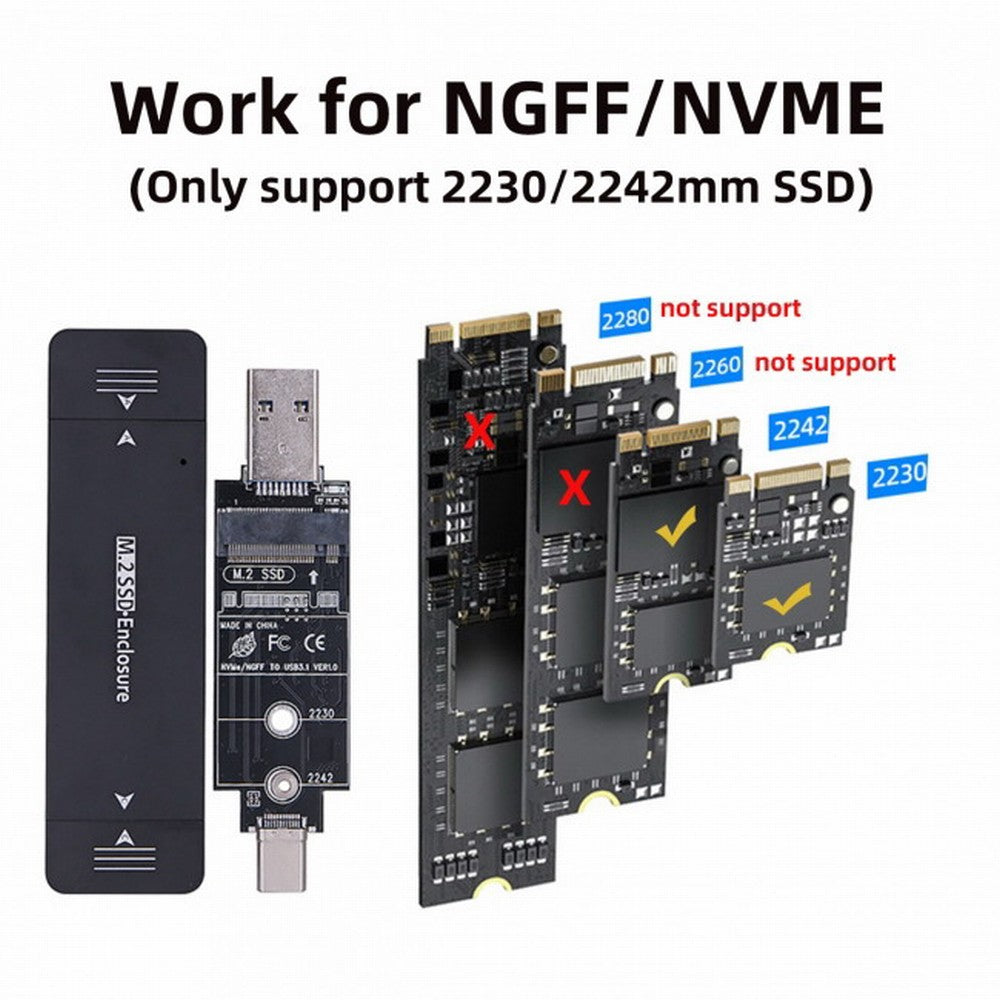 Combo Type-C USB3.0 to NVME M-key M.2 NGFF SATA SSD PCBA Case 2230/2242mm Adapter RTL9210B Chipset UC-057-2242MM