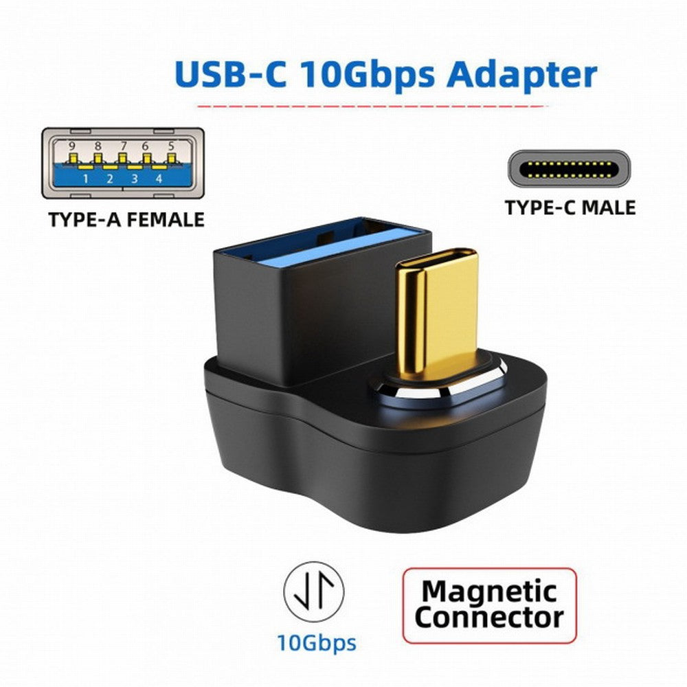 Magnetic 10Gbps Type C Male to USB3.0 Female OTG Data Adapter Opposite U Shape Back Angled for Laptop Phone UC-028-AFO