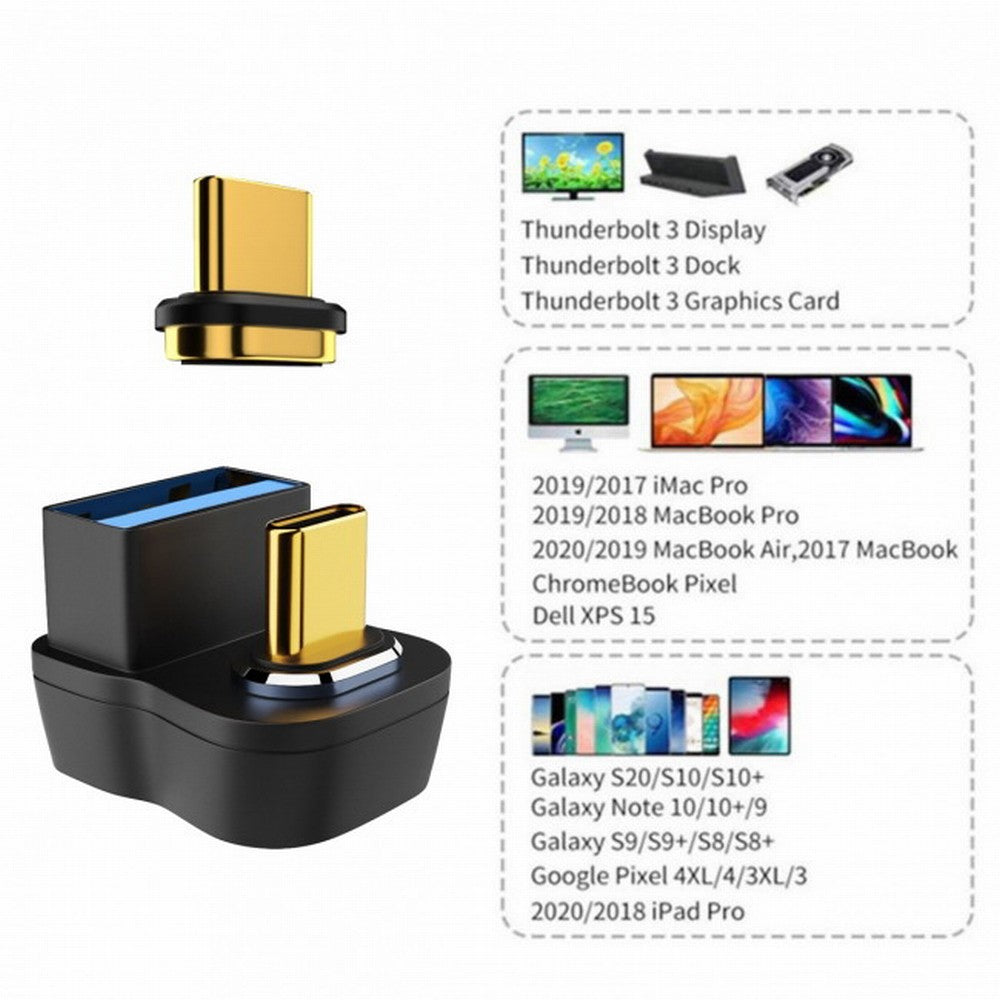 Magnetic 10Gbps Type C Male to USB3.0 Female OTG Data Adapter Opposite U Shape Back Angled for Laptop Phone UC-028-AFO