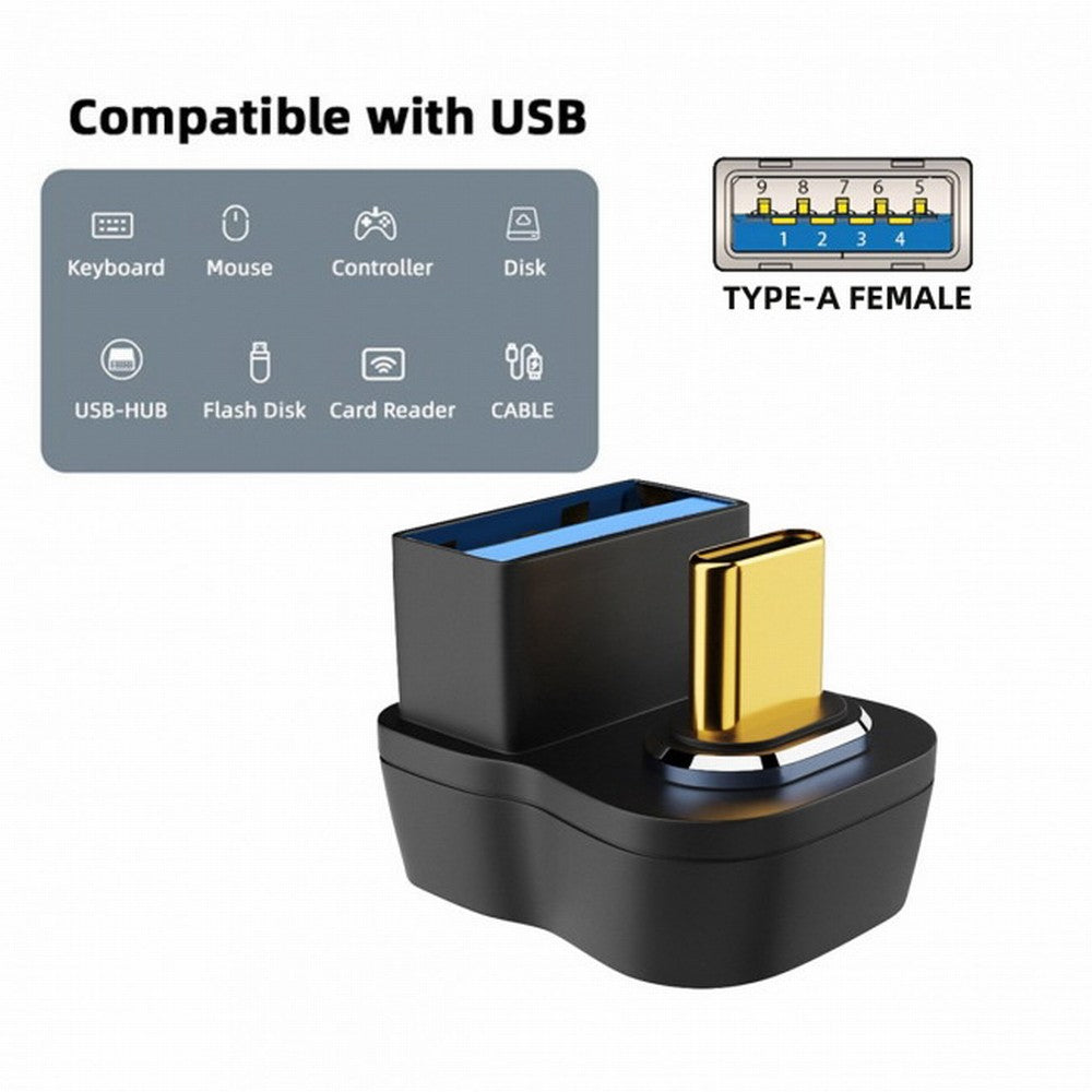 Magnetic 10Gbps Type C Male to USB3.0 Female OTG Data Adapter Opposite U Shape Back Angled for Laptop Phone UC-028-AFO