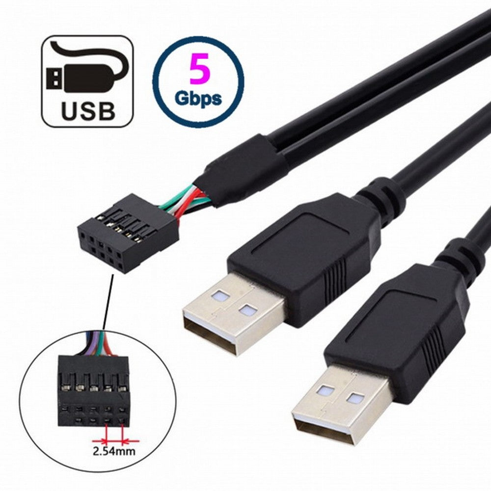 Motherboard 9Pin 10Pin Female Housing to Dual USB 2.0 Male Type-A Cable 50cm U2-128