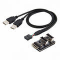 Dual USB 3.1 Front Panel Socket Key-A Type-E to USB 2.0 Type-A 9Pin 10Pin Mainboard Header Male Cable Extension Adapter U2-128+UC-022