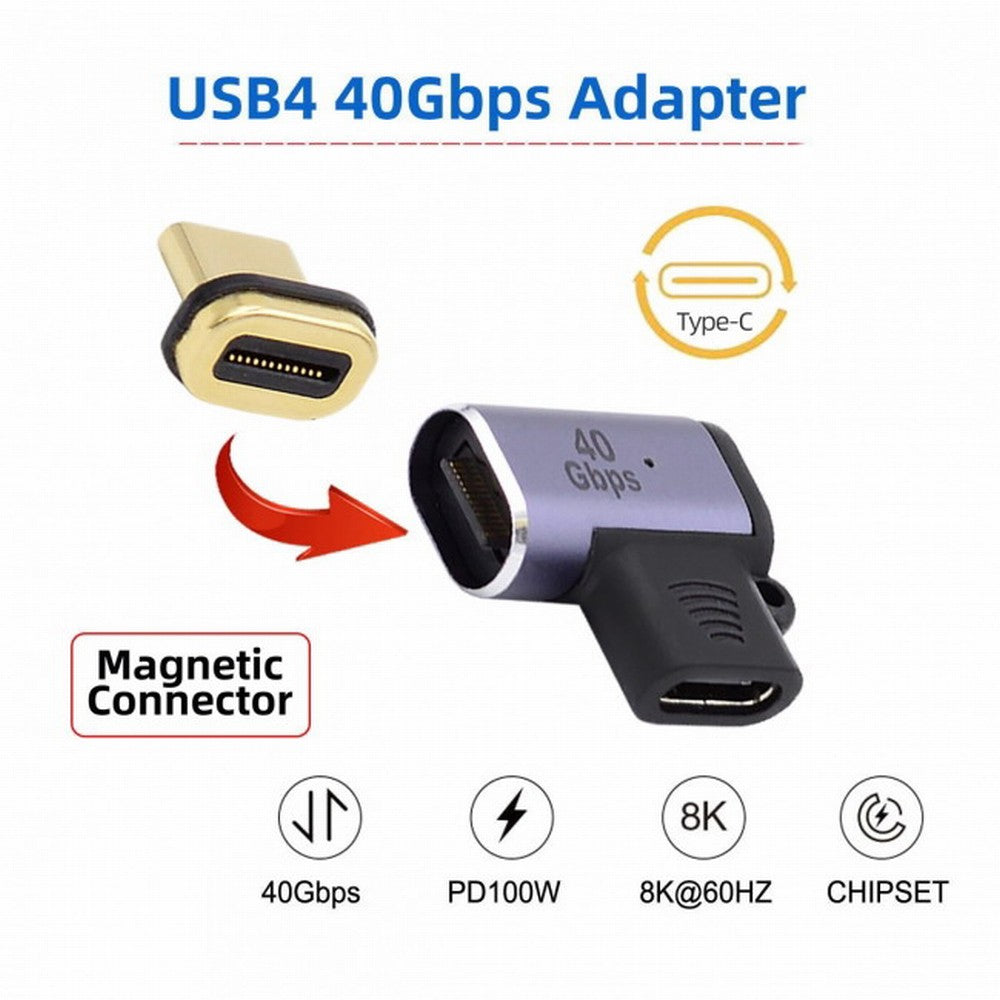 Magnetic Connector 40Gbps USB4 Type C Male to Female 90 Degree Left Right Angled Adapter for Laptop Phone 100W Power Data 8K Video UC-028-LE