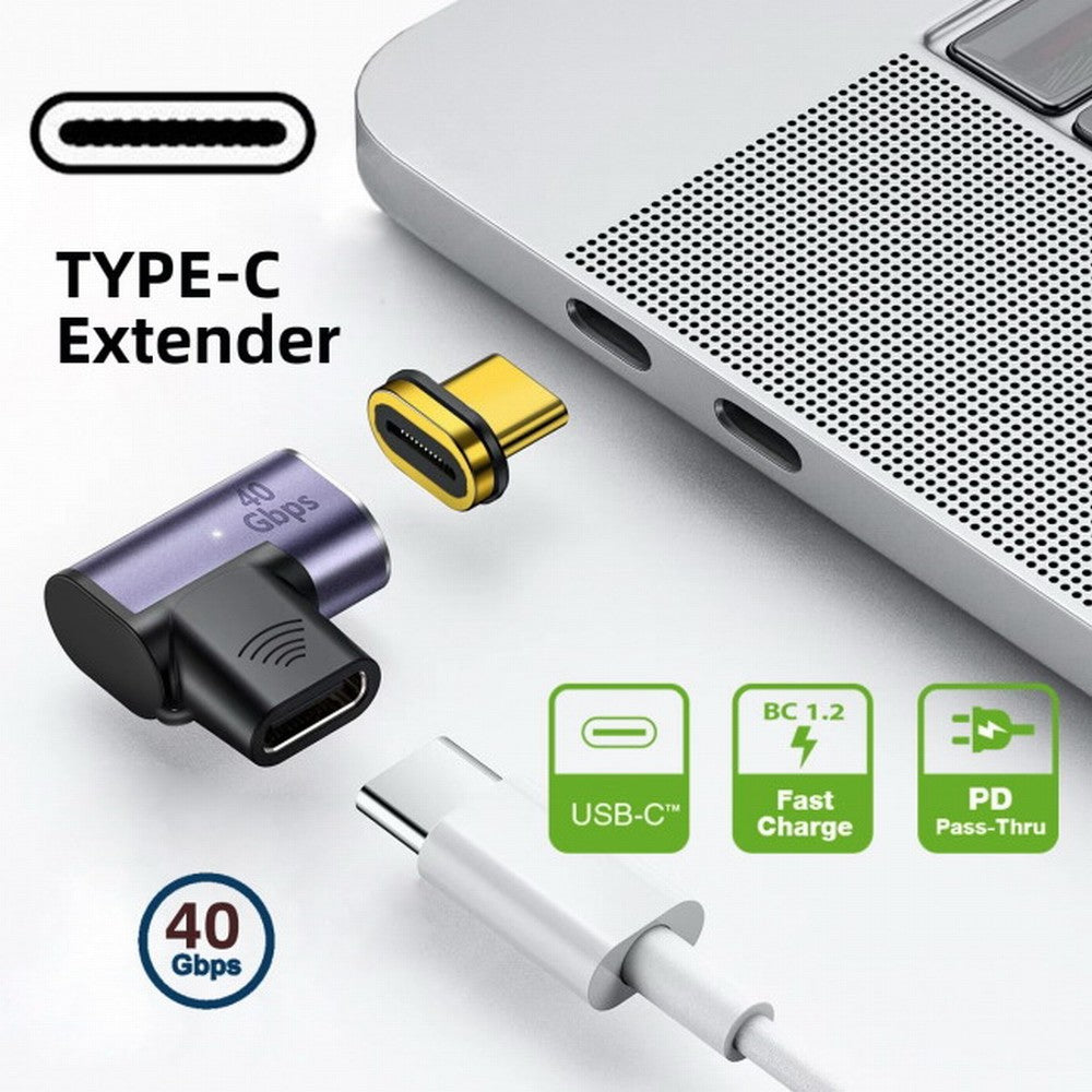 Magnetic Connector 40Gbps USB4 Type C Male to Female 90 Degree Left Right Angled Adapter for Laptop Phone 100W Power Data 8K Video UC-028-LE