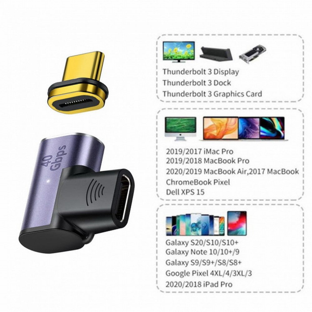 Magnetic Connector 40Gbps USB4 Type C Male to Female 90 Degree Left Right Angled Adapter for Laptop Phone 100W Power Data 8K Video UC-028-LE