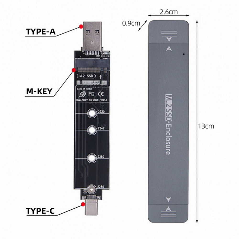 Combo Type-C USB3.0 to NVME M-key M.2 NGFF SATA SSD PCBA Case 2280/2242/2230mm Adapter RTL9210B Chipset UC-057-2280MM