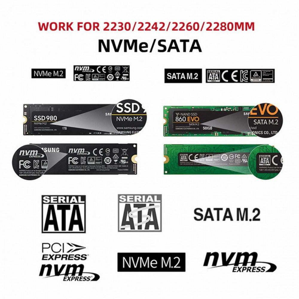 Combo Type-C USB3.0 to NVME M-key M.2 NGFF SATA SSD PCBA Case 2280/2242/2230mm Adapter RTL9210B Chipset UC-057-2280MM