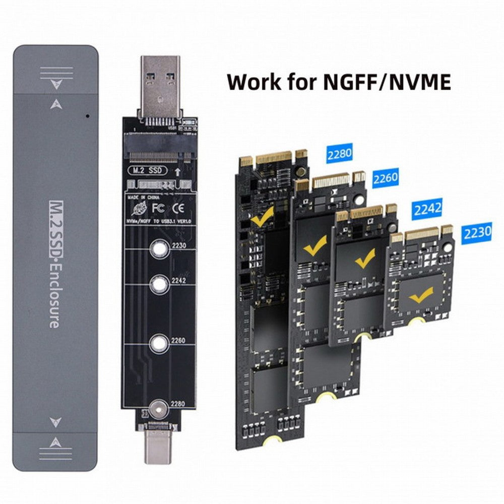 Combo Type-C USB3.0 to NVME M-key M.2 NGFF SATA SSD PCBA Case 2280/2242/2230mm Adapter RTL9210B Chipset UC-057-2280MM