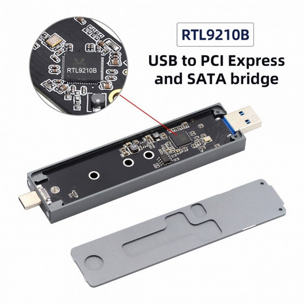 Combo Type-C USB3.0 to NVME M-key M.2 NGFF SATA SSD PCBA Case 2280/2242/2230mm Adapter RTL9210B Chipset UC-057-2280MM