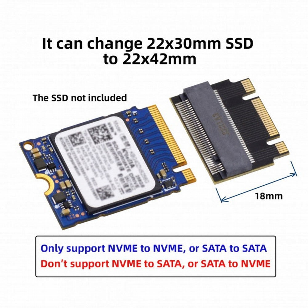 NGFF B+M Key NVME M-Key 22x30mm to 22x42mm Male to Female Extension Adapter Compatible with Legion Go ThinkPad 2230 2242 SSD SA-047