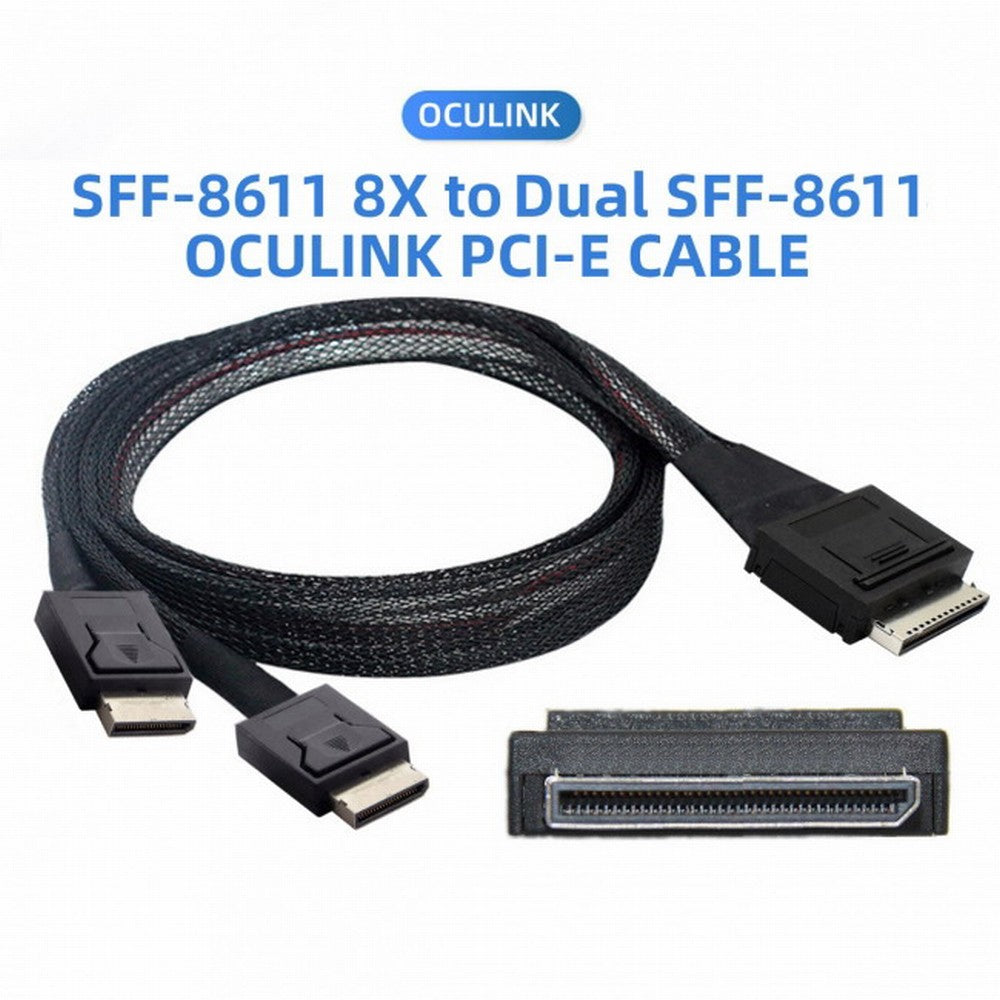 OCuLink PCIe PCI-Express SFF-8611 8x 8-Lane to Dual SFF-8611 Oculink 4x SSD Data Active Cable 50cm SF-054