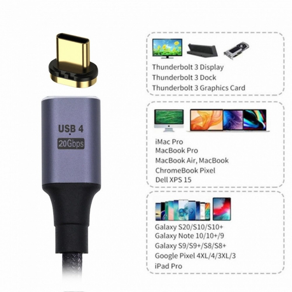 Magnetic Connector USB4 Cable 20Gbps Male to Male with 100W Charging and 8K@60Hz 5K@60Hz USB4.0 UC-034-BK-2.0M