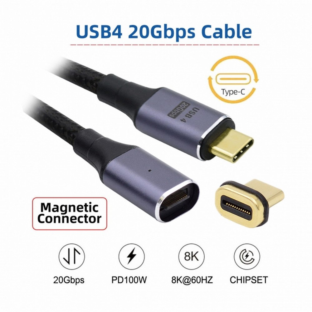 Magnetic Connector USB4 Cable 20Gbps Male to Male with 100W Charging and 8K@60Hz 5K@60Hz USB4.0 UC-034-BK-2.0M