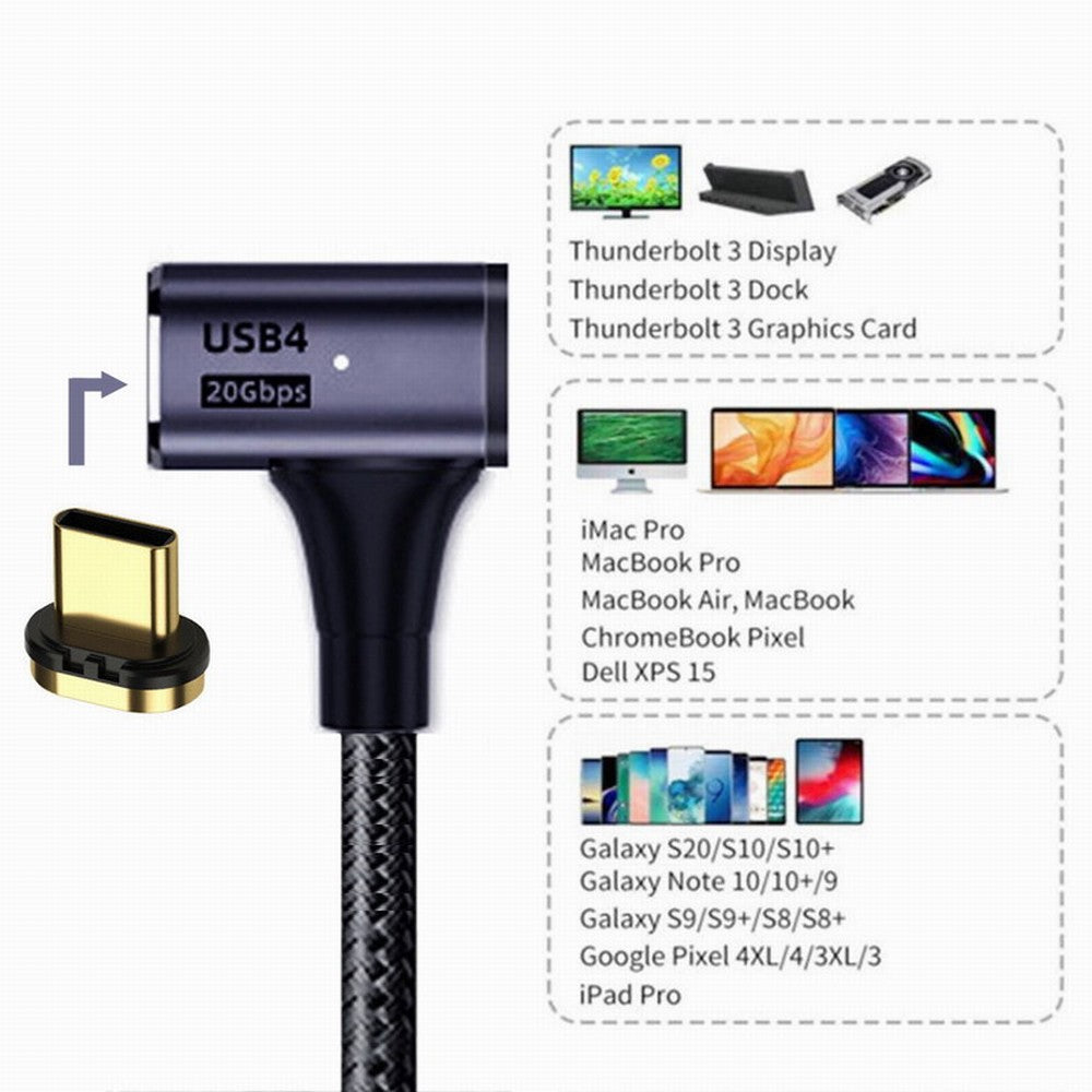 Magnetic Connector USB4 Cable 20Gbps Left Right Angled 90 Degree with 100W Charging and 8K@60Hz 5K@60Hz USB4.0 UC-034-RI-2.0M