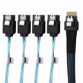 Slim Line SAS 4.0 SFF-8654 4i 38pin Host to 4 SATA 7pin Target Hard Disk Fanout Raid Cable 50cm SF-103