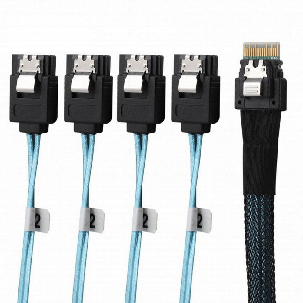 Slim Line SAS 4.0 SFF-8654 4i 38pin Host to 4 SATA 7pin Target Hard Disk Fanout Raid Cable 50cm SF-103