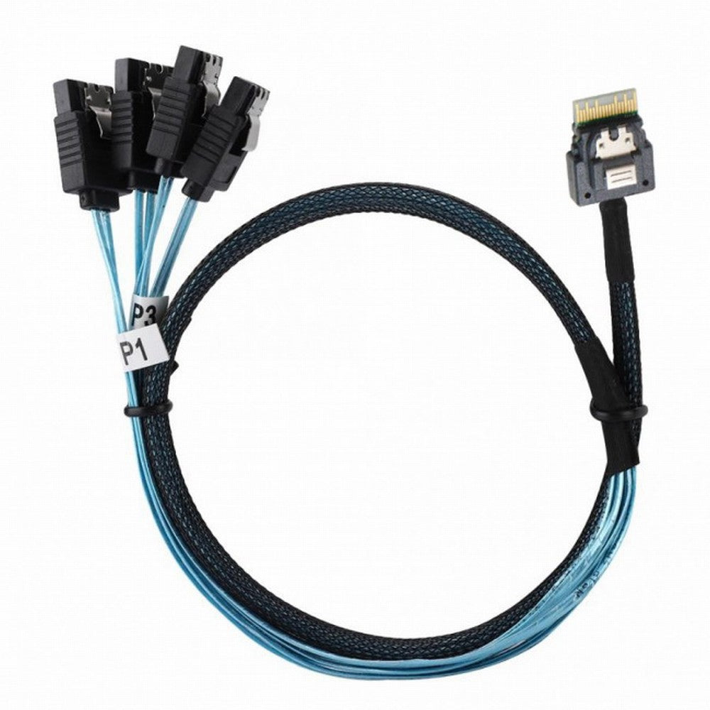 Slim Line SAS 4.0 SFF-8654 4i 38pin Host to 4 SATA 7pin Target Hard Disk Fanout Raid Cable 50cm SF-103