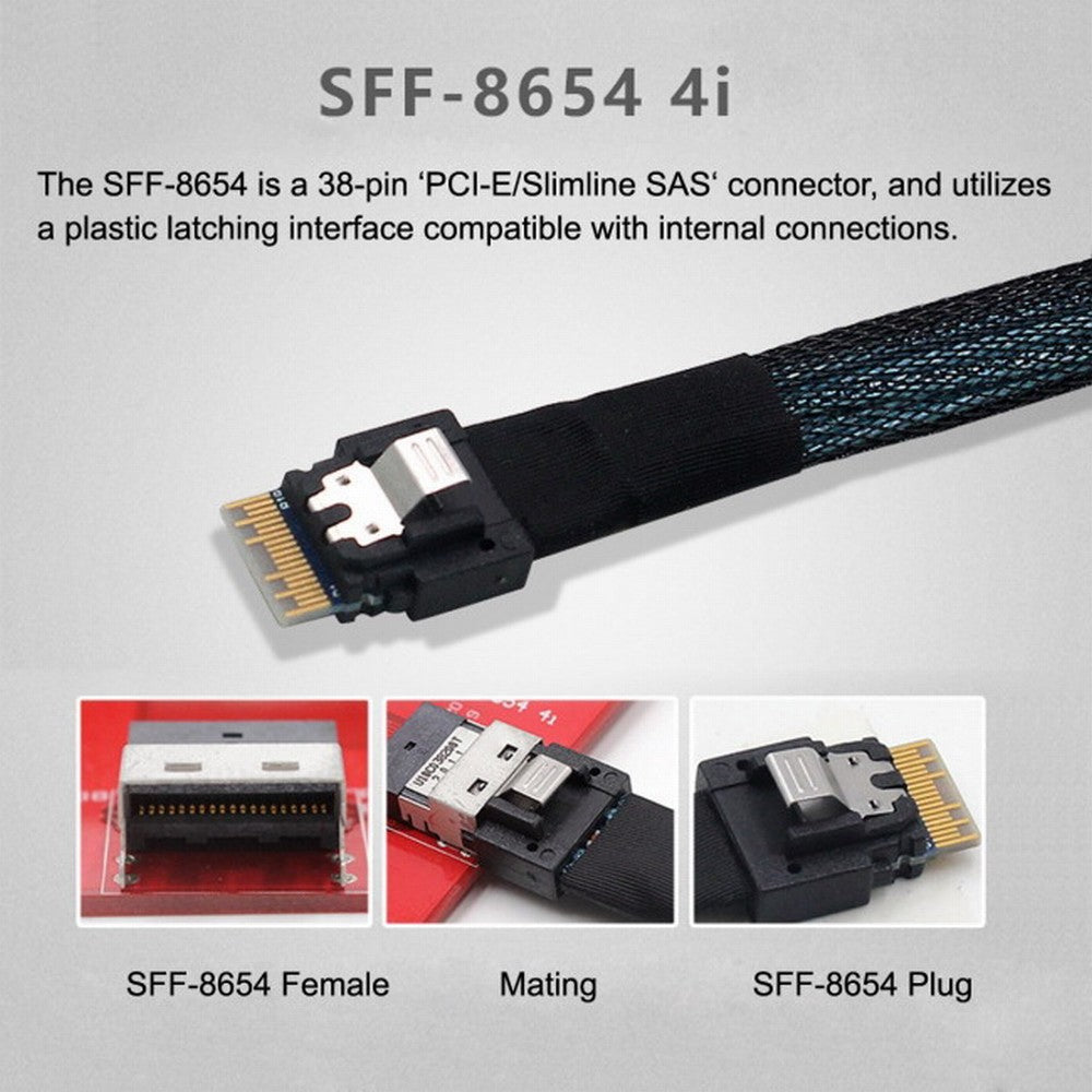 Slim Line SAS 4.0 SFF-8654 4i 38pin Host to 4 SATA 7pin Target Hard Disk Fanout Raid Cable 50cm SF-103