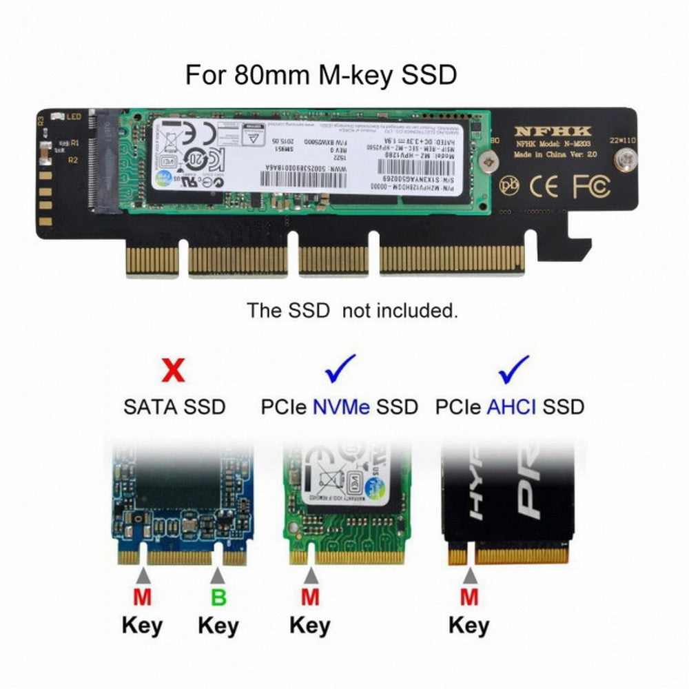 NGFF M.2 M-key NVME AHCI SSD to PCI-E 3.0 16x 4x Adapter for 110mm 80mm SSD SA-021