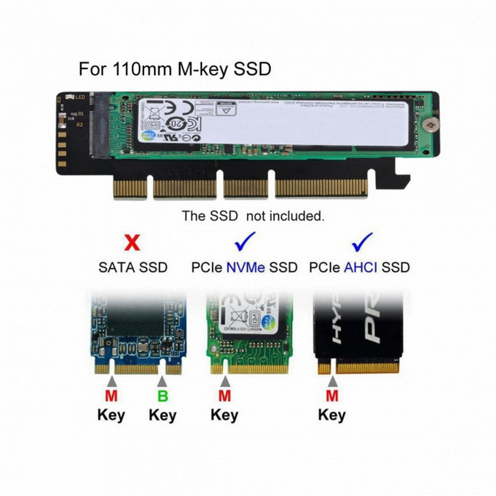 NGFF M.2 M-key NVME AHCI SSD to PCI-E 3.0 16x 4x Adapter for 110mm 80mm SSD SA-021