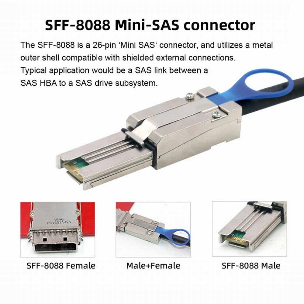 External Mini SAS 26Pin 4x SFF-8088 to SFF 8088 4 Lane Data Disk Raid Multilane Cable 6Gbps SF-005
