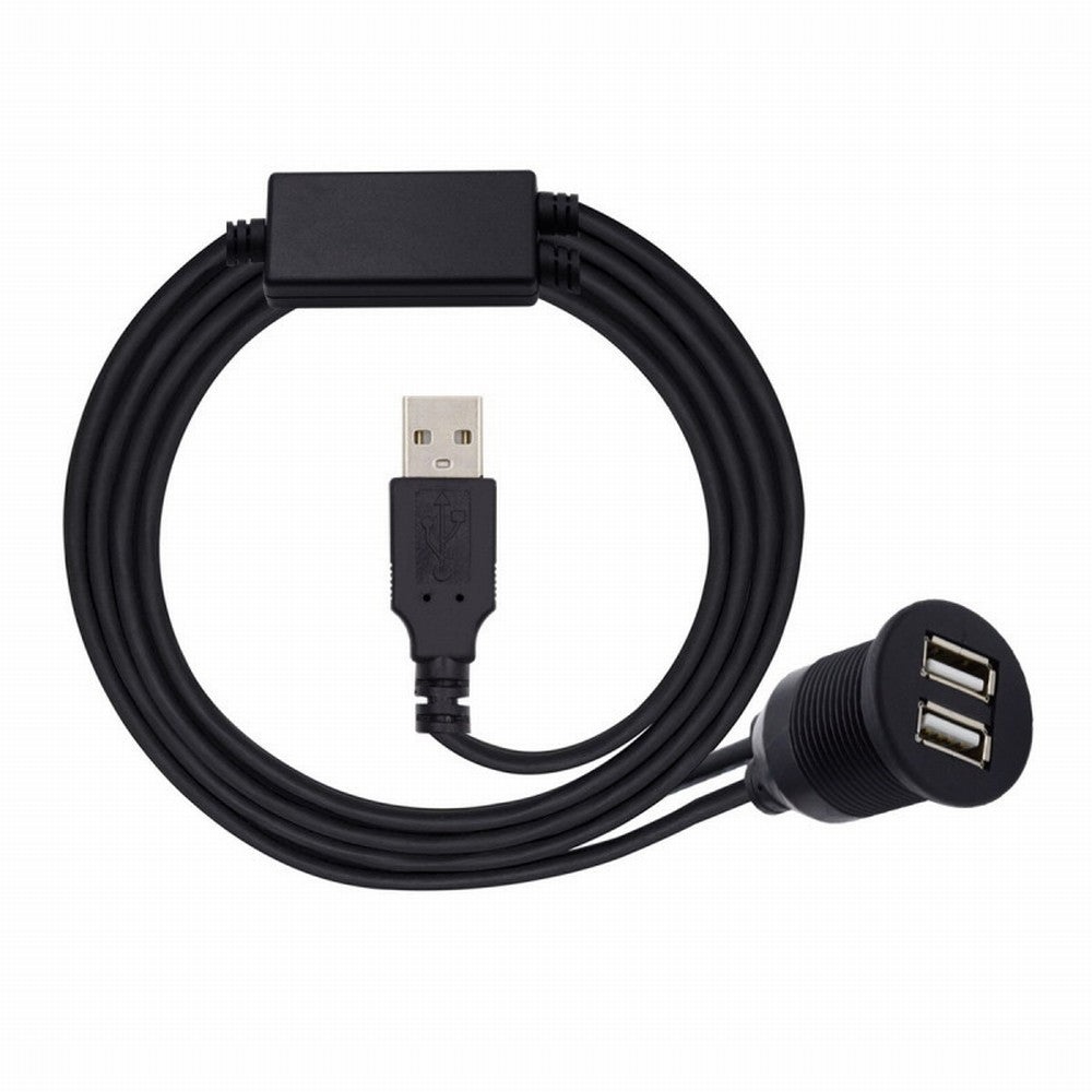 1m Waterproof Dustproof 480Mbps USB2.0 Type-A Male to Dual Female Hub Extension Data Power Cable Car Panel Mount Design U2-024-1.0M