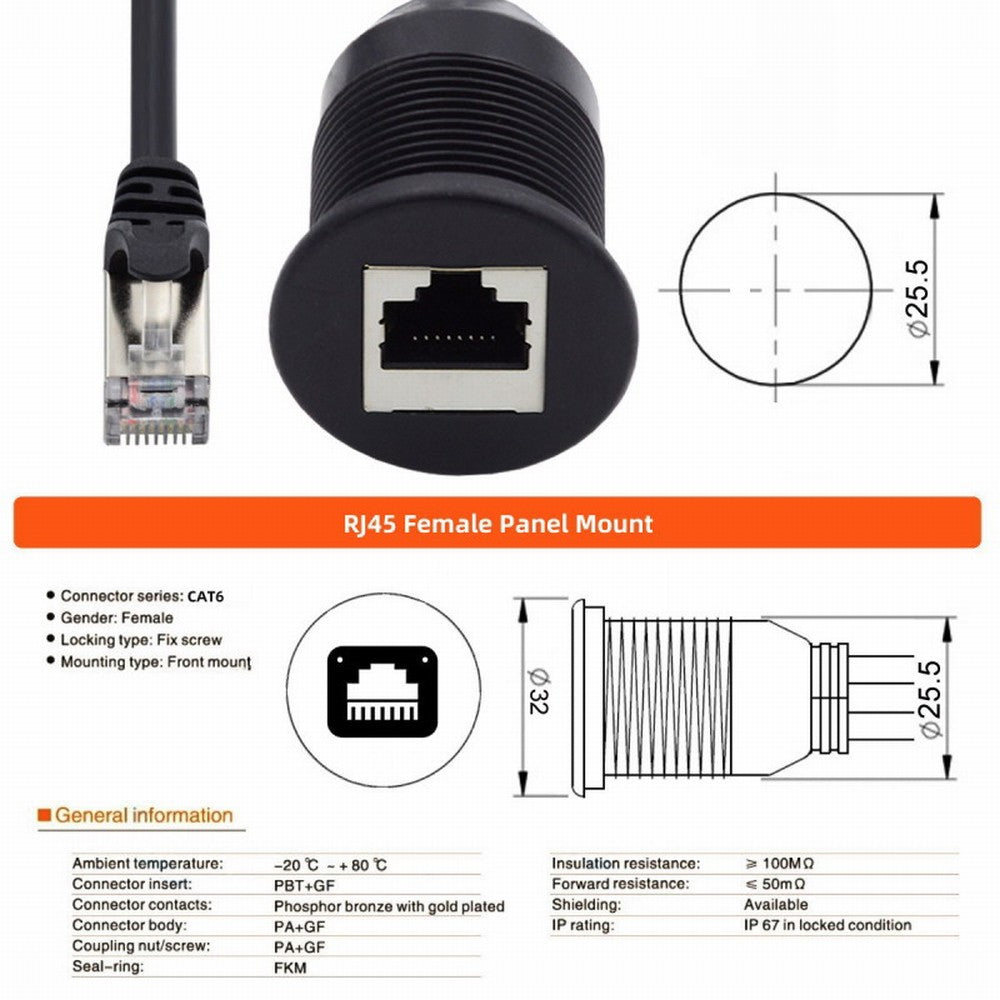 1m Waterproof Dustproof Screw Locking CAT6 RJ45 Male to Female Lan Ethernet Network Extension Cable Car Panel Mount Design UT-017-1.0M