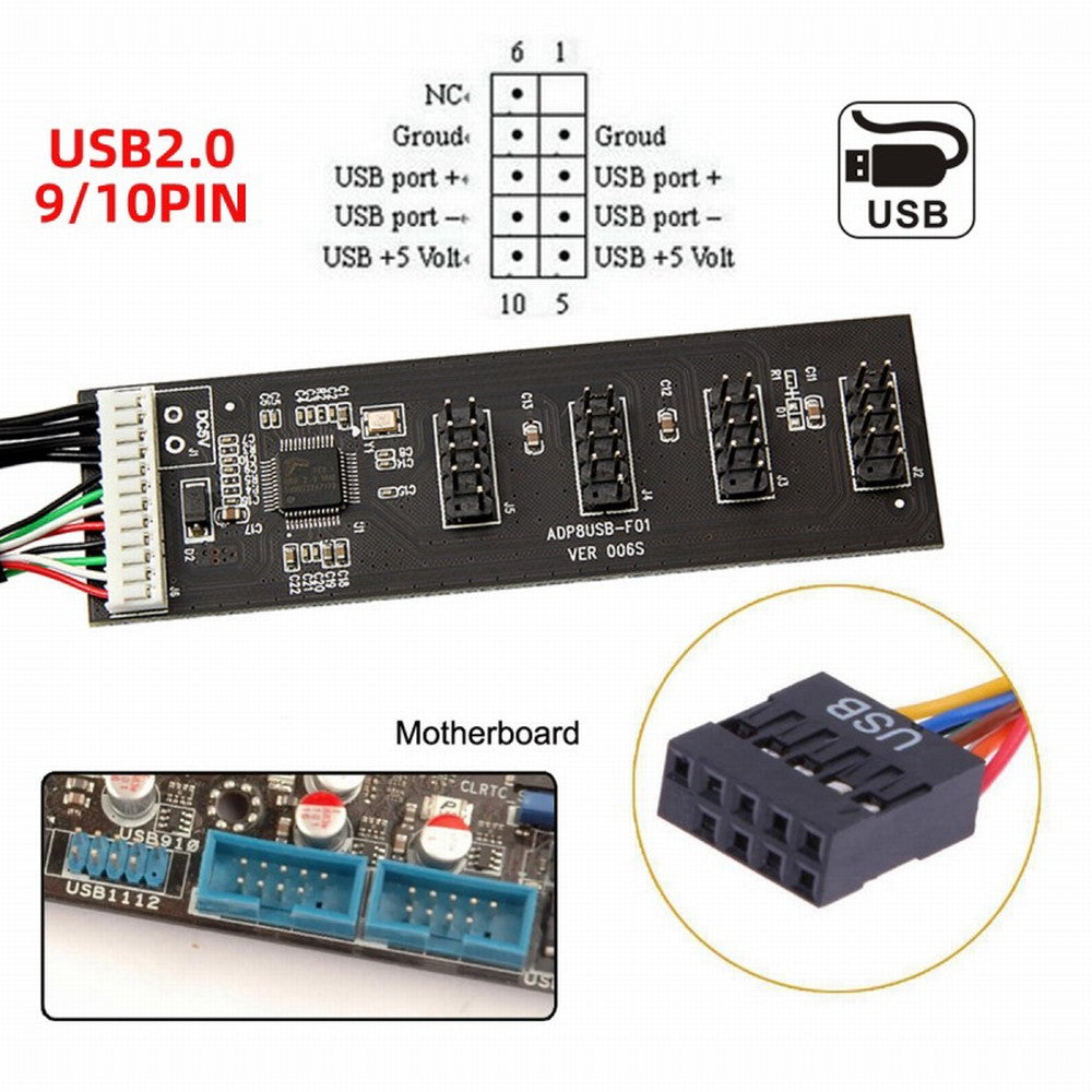 USB 2.0 9pin 10pin Header 1 to 4 Female Splitter Extension Cable HUB with IDE 5V Power Connector Adapter Port Multilier U2-053