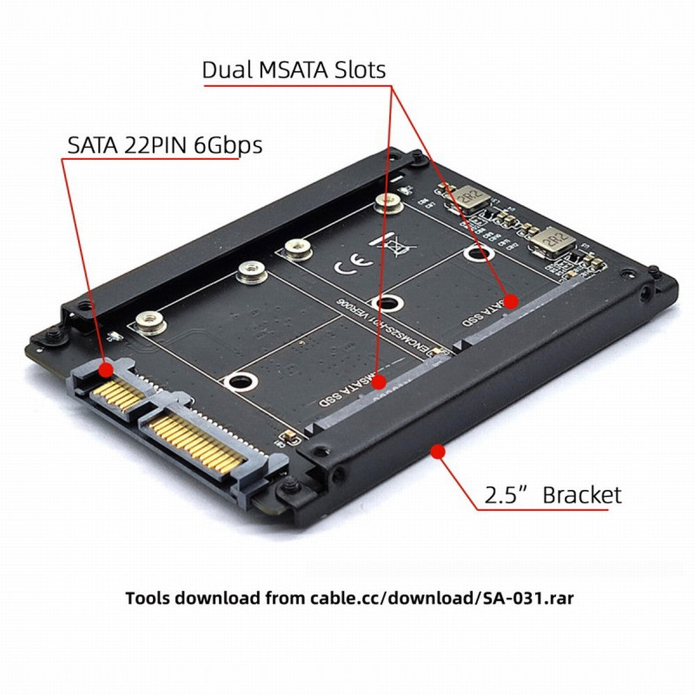 Dual MSATA Mini-SATA SSD Card JBOD Raid0 Span Bridge to 2.5inch SATA Combo HDD Disk Drive Enclosure SA-049