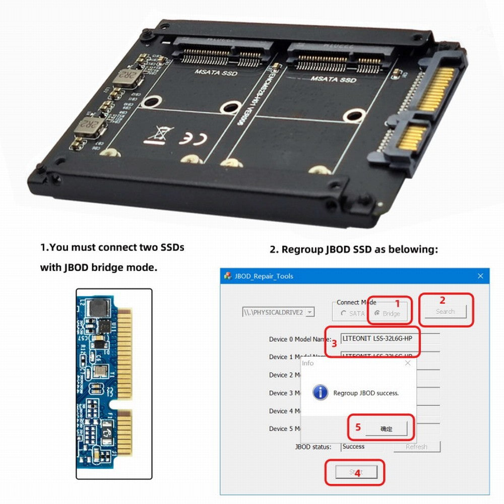 Dual MSATA Mini-SATA SSD Card JBOD Raid0 Span Bridge to 2.5inch SATA Combo HDD Disk Drive Enclosure SA-049