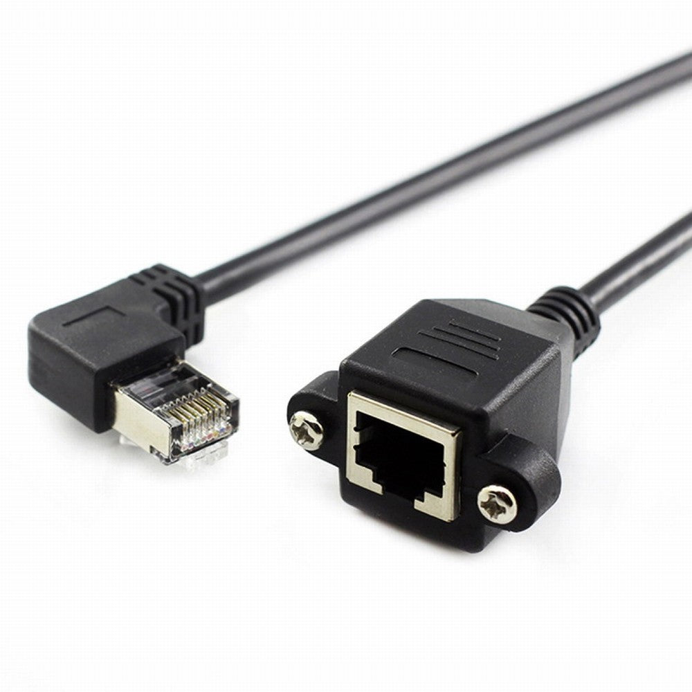 Left Angled 90 Degree 8P8C FTP STP UTP Cat6 Male to Female Lan Ethernet Network Extension Cable with Panel Mount Holes UT-011-LE
