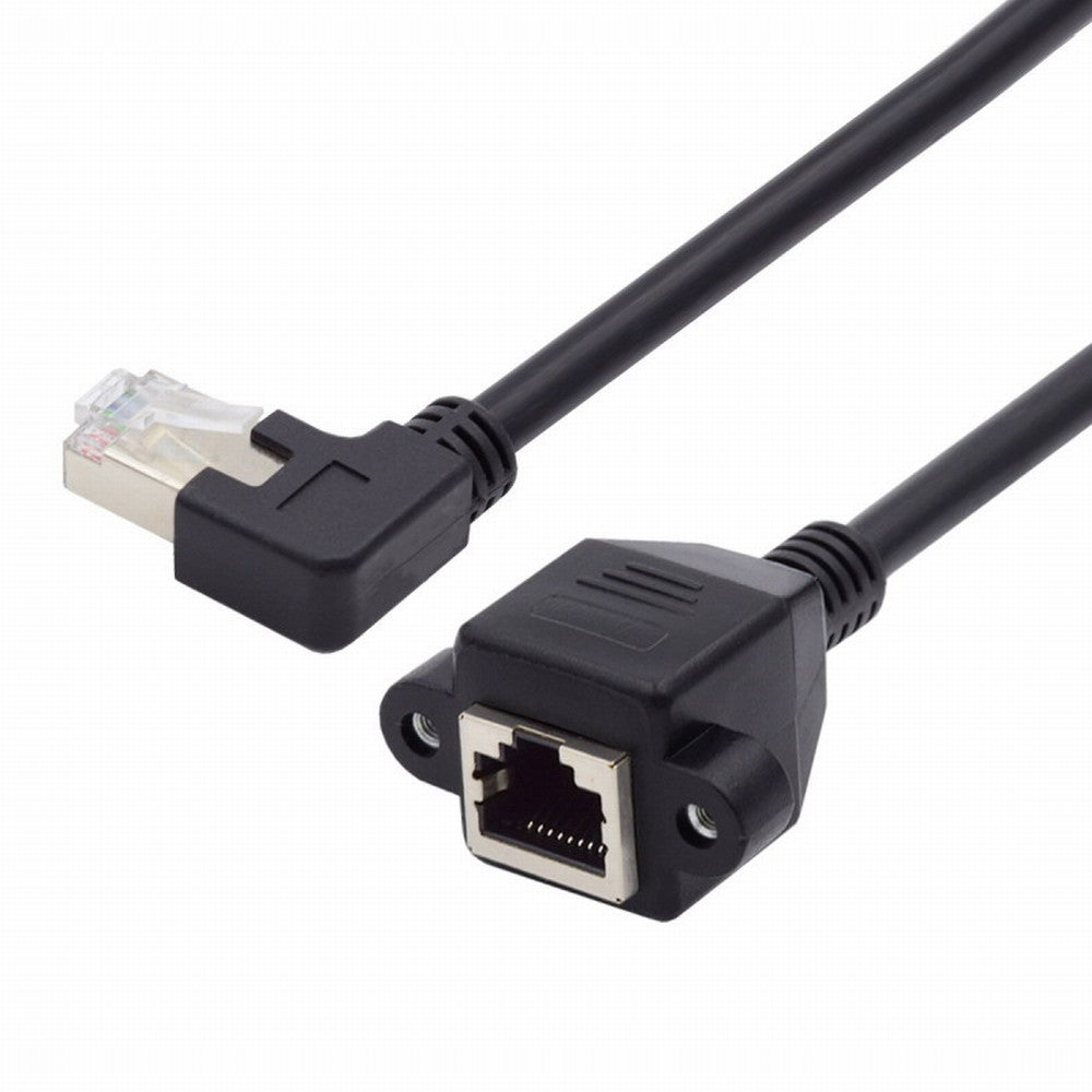 Left Angled 90 Degree 8P8C FTP STP UTP Cat6 Male to Female Lan Ethernet Network Extension Cable with Panel Mount Holes UT-011-LE