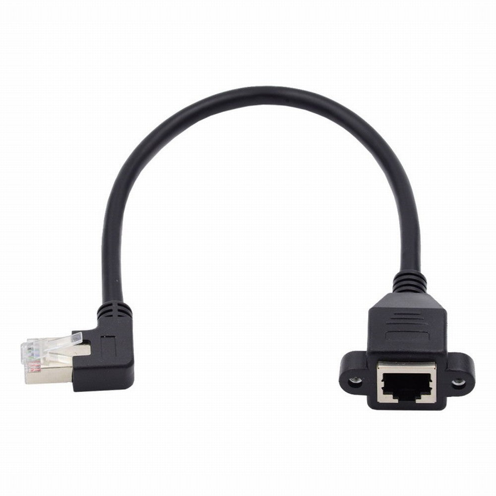 Left Angled 90 Degree 8P8C FTP STP UTP Cat6 Male to Female Lan Ethernet Network Extension Cable with Panel Mount Holes UT-011-LE