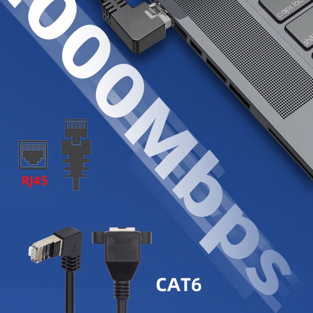 Left Angled 90 Degree 8P8C FTP STP UTP Cat6 Male to Female Lan Ethernet Network Extension Cable with Panel Mount Holes UT-011-LE