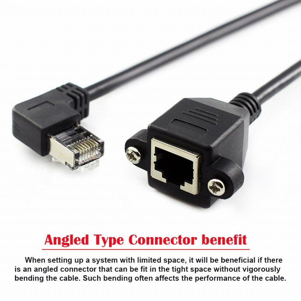 Left Angled 90 Degree 8P8C FTP STP UTP Cat6 Male to Female Lan Ethernet Network Extension Cable with Panel Mount Holes UT-011-LE