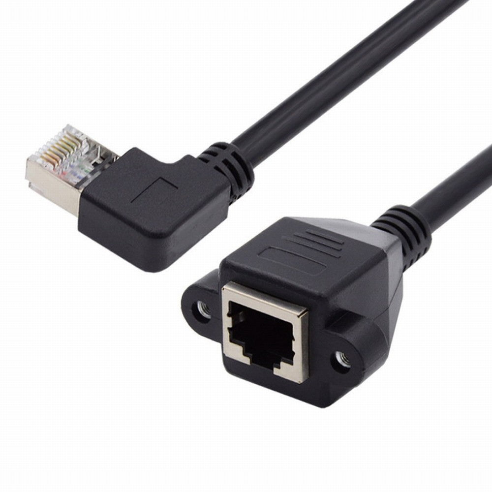 Right Angled 90 Degree 8P8C FTP STP UTP Cat6 Male to Female Lan Ethernet Network Extension Cable with Panel Mount Holes UT-011-RI