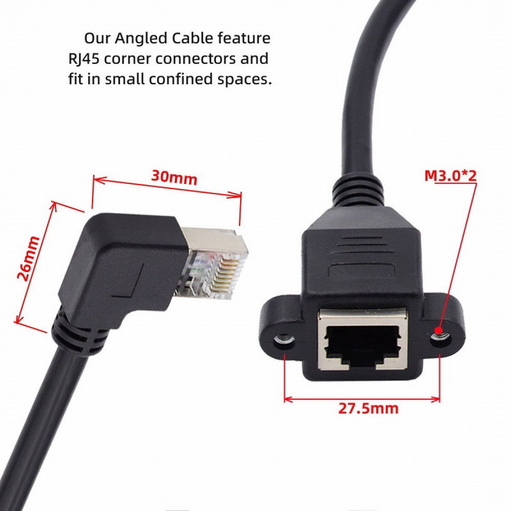 Right Angled 90 Degree 8P8C FTP STP UTP Cat6 Male to Female Lan Ethernet Network Extension Cable with Panel Mount Holes UT-011-RI