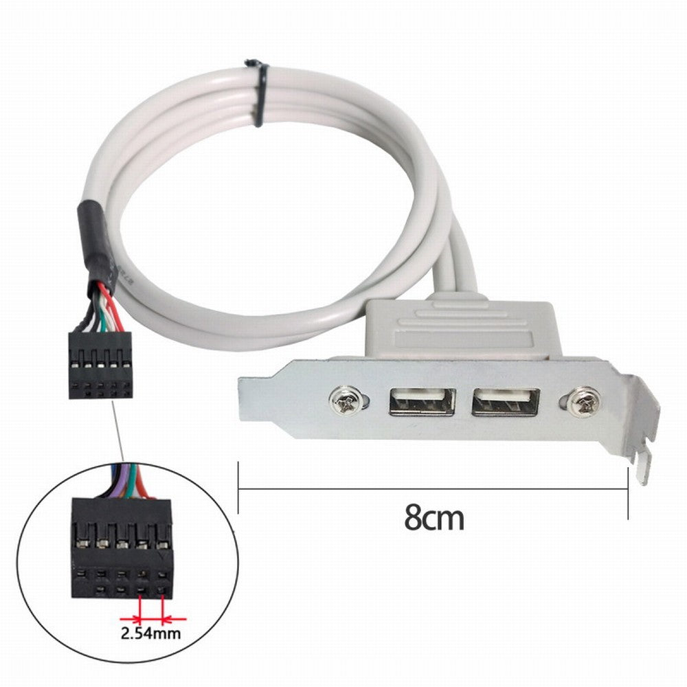 Low Profile 8cm Height USB 2.0 Female Back panel to Motherboard 9pin cable with PCI bracket 30cm U2-062